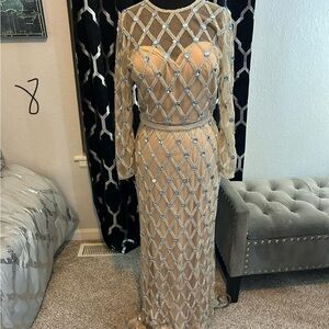 Elegant Beige and Silver Women's Dress